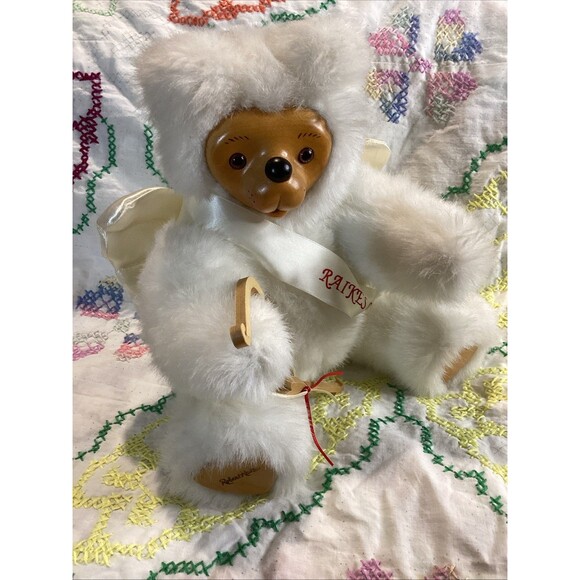 1990 Robert Raikes White Plush Wood Face Cupid Angel Teddy Bear Applause Inc - Picture 1 of 10